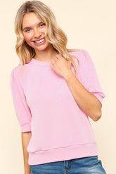 Haptics Full Size Wavy Ribbed Half Sleeve Knit Top - Stylish & Versatile